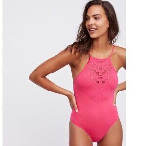 Free People Hot Pink Laser Cut Bodysuit Women's Size X-Small/Small XS/S